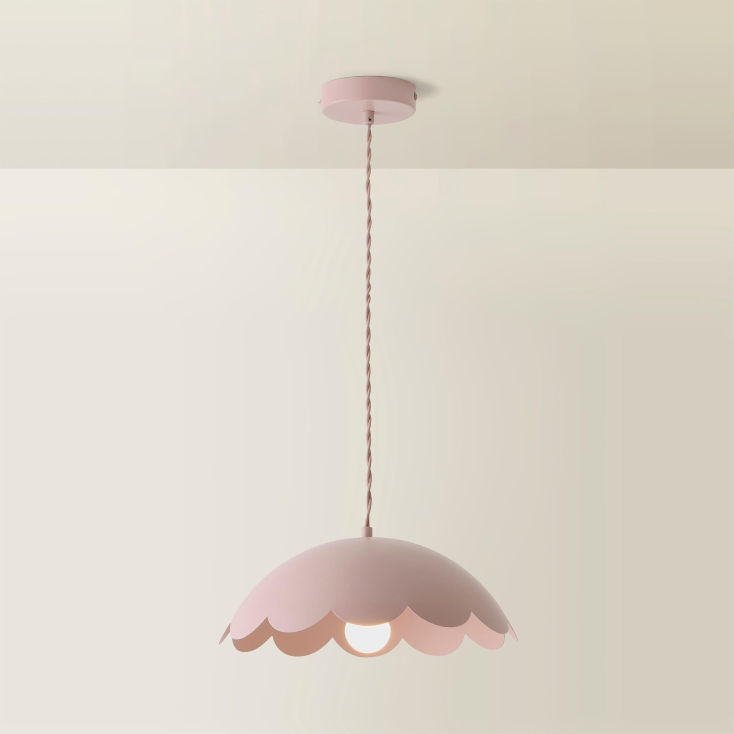 ValueLights Millie Metal Flower Style Scallop Ceiling Pendant Light & Bulb in Pale Pink