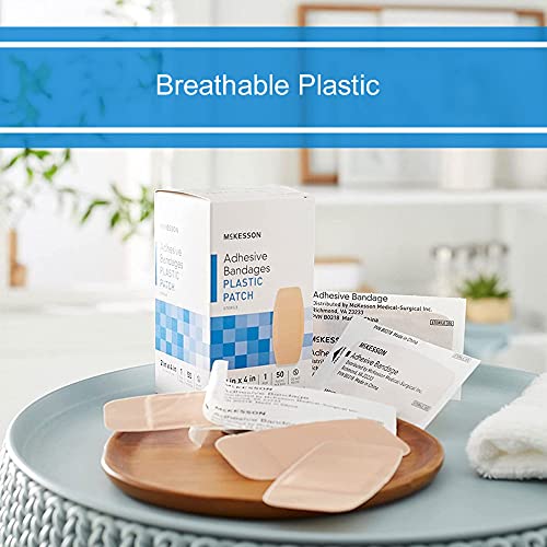 Mckesson Adhesive Bandages, Sterile Plastic Patch Rectangle, Tan, 2 In X 4 In, 50 Count, 1 Pack #TOP5