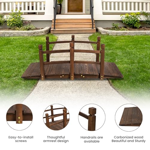 image for pnochoo 5ft Wooden Garden Bridge,Arch with Safety Railings On Either S