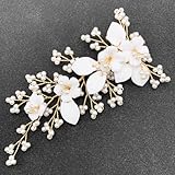 BETITETO White Bridal Hair Clip Wedding Pearl Ceramic Flower Leaf Hair Piece Accessories for Women Girls