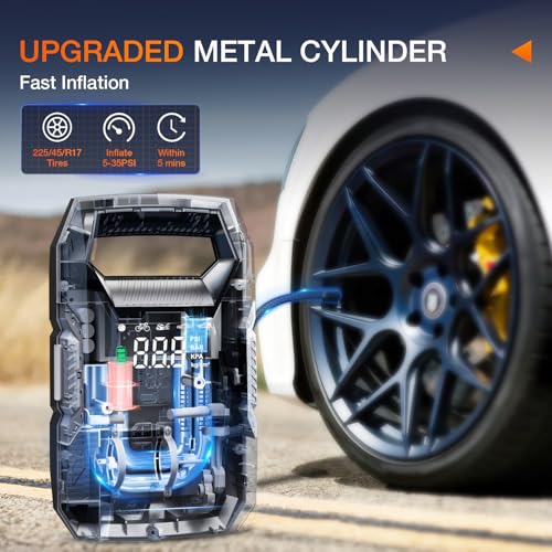 Image of Nilight AC /DC Tire Inflator Portable Air Compressor Dual Power Supply 110V AC 12V DC 150PSI Fast Inflation Heavy Duty with LED Light Pressure Gauge Auto Shutoff Pump for Car Motorcycle Bicycle Ball