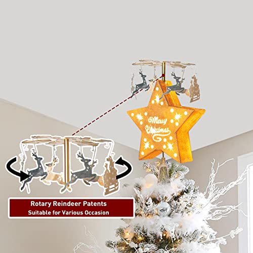 Peiduo Animated Christmas Tree Topper Gold Star Tree Topper With Rotary Sleigh Reindeer Patents For Xmas Tree Topper Decoration #TOP4