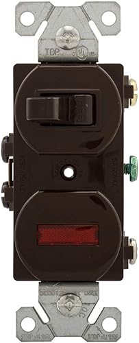 EATON Wiring 277B - Interruptor de palanca combinado de un solo polo de 15 amperios y luz piloto, color marrón