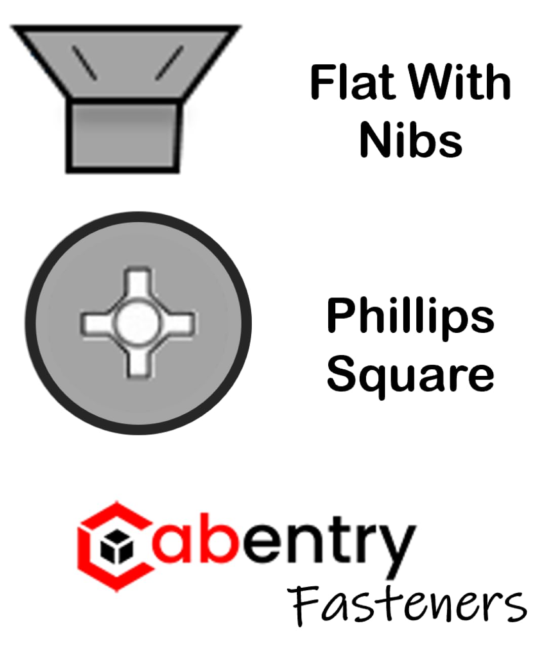 Cabentry Brand | Wood Screws | Flat Head with Nibs | Phillips Square Drive | #8 | 2 1/4 Inch | Deep Thread | Type 17 Point | Zinc Finish | 1000 Pack
