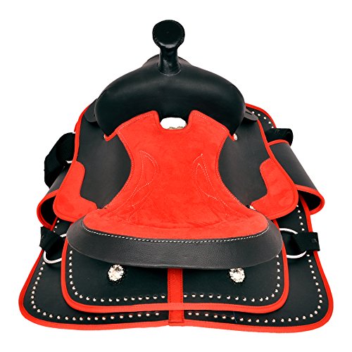 Raj International Synthetic Barrel Racing Western Equestrian Trail Tack Horse Saddle Lightweight All Accessory Included Headstall Breastplate Reins Saddle Pad Size 10-18 Inches C41 (16.5" Inches Seat) #TOP3
