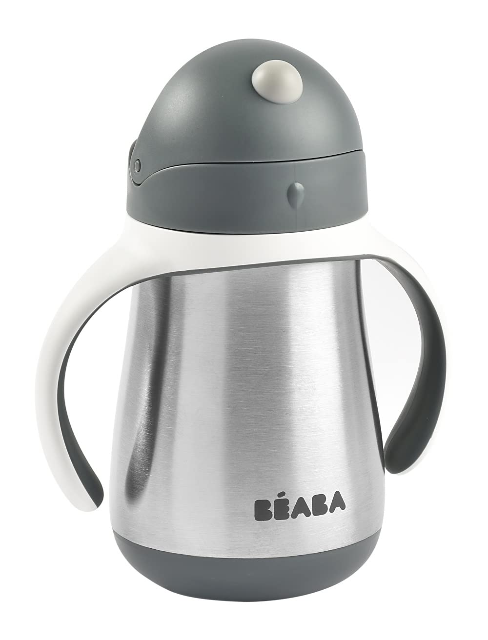 BEABA 2-in-1 drinkbeker van roestvrij staal met rietje voor kinderen, 100% lekvrij, gemakkelijk te openen, afneembare handgrepen, roestvrij staal, gezond, robuust, 250 ml, terracotta
