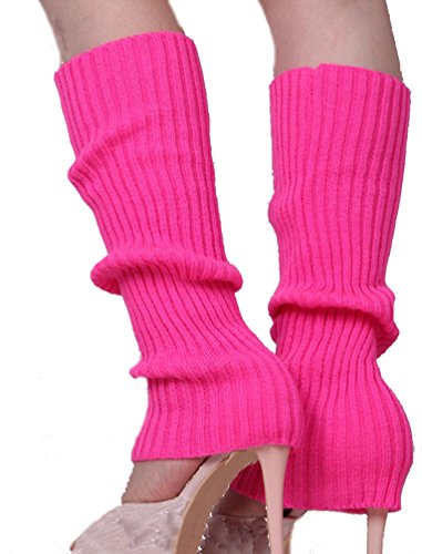 Ewanda store Women 80s Ribbed Leg Warmers Knitted Wool Crochet Long Boot Socks for Party Dance Sports Yoga Accessories,Hot Pink