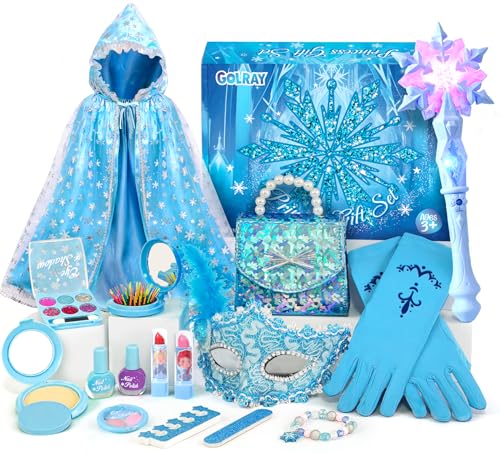 Golray Toys for Girl Gift Kids Makeup Kit & Princess Dress Up Set, Purse & Cape & Real Make up & Nail Polish & Wand, Birthday Gift Toys for Little Girls Toddlers Age 3 4 5 6 7 8 Year Old