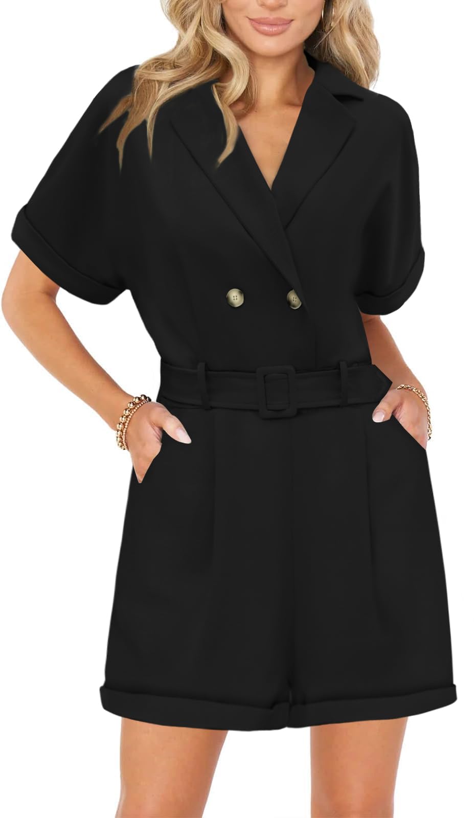 Yousify Women's Summer Trooper Utility Cargo Rompers Short Sleeve Lapel