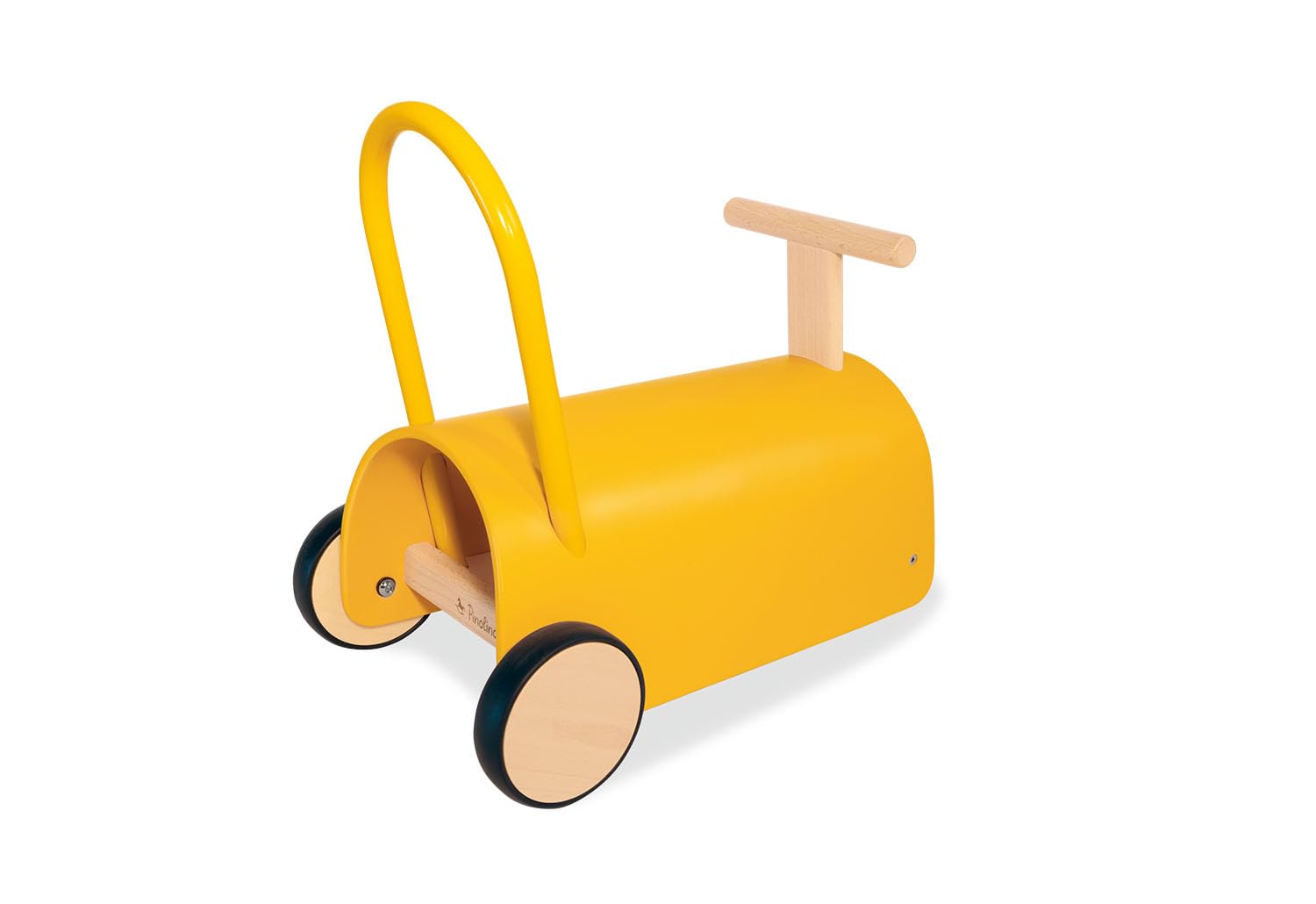 PINOLINO Enzo Kinder Lauflernwagen und Rutschauto, Holz, lebhaftes Gelb, für Kleinkinder ab 1 Jahr