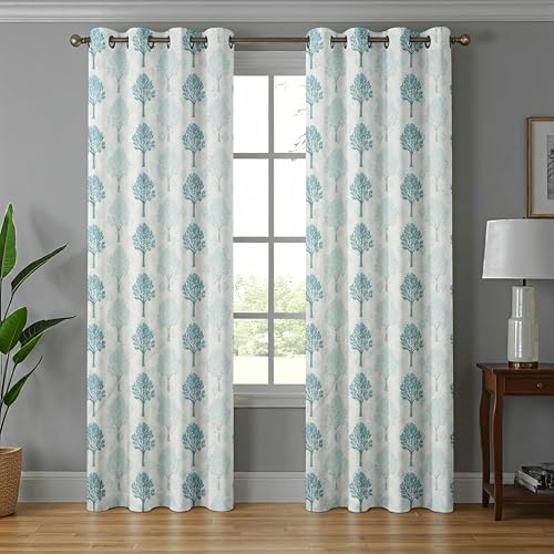 Image of Exporthub Glossy Shine 3D Floral Digital Printed Aqua Blue Colour Door Curtains 7 feet Long Set of 2 Pc, for Living Room and Bedroom (EHSPR077 74)