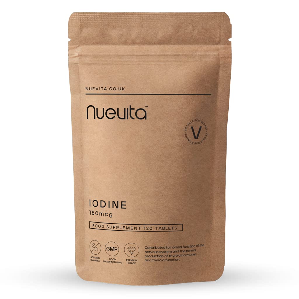 Iodine 150mcg 120 Vegan Tablets | Potassium Iodine | Pregnancy Health & Thyroid Supplement | UK Made | GMP Approved