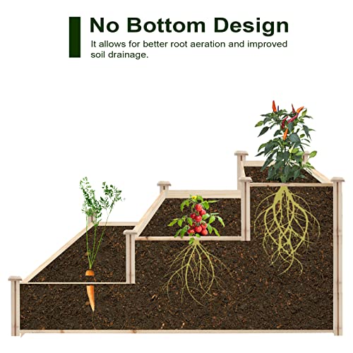 Edostory 3 Tier Wooden Raised Garden Bed,47" L X 47" W X 22" H Elevated Wood Raised Garden Bed Planter For Vegetables Flower Herb #TOP3