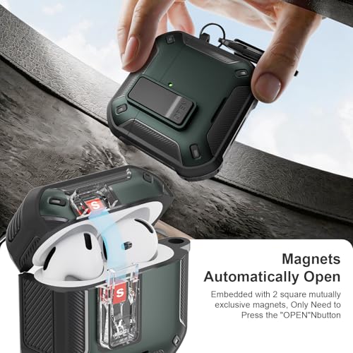 Image of for AirPods 4 Case with Magnetic Secure Lock Clip and Phone Stand, Compatible with Magsafe Charging, with Carabiner&Cleaner kit for Apple iPod 4th Generation Cover(2024) Men Women (Dark Green)