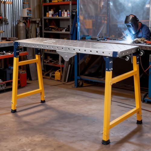 4000LBS Portable Folding Welding Table, Steel Workbench with 5 Le...