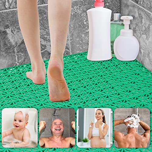 Image of ToLanbbt Modular Interlocking Cushion 12P 11.8 inch x 11.8 inch Interlocking Rubber Floor Drain Holes Non-Slip Splicing Drainage Mats for Deck, Shower, Kitchen, Drain Pool, Sauna Bath, Indoor Outdoor (Green)
