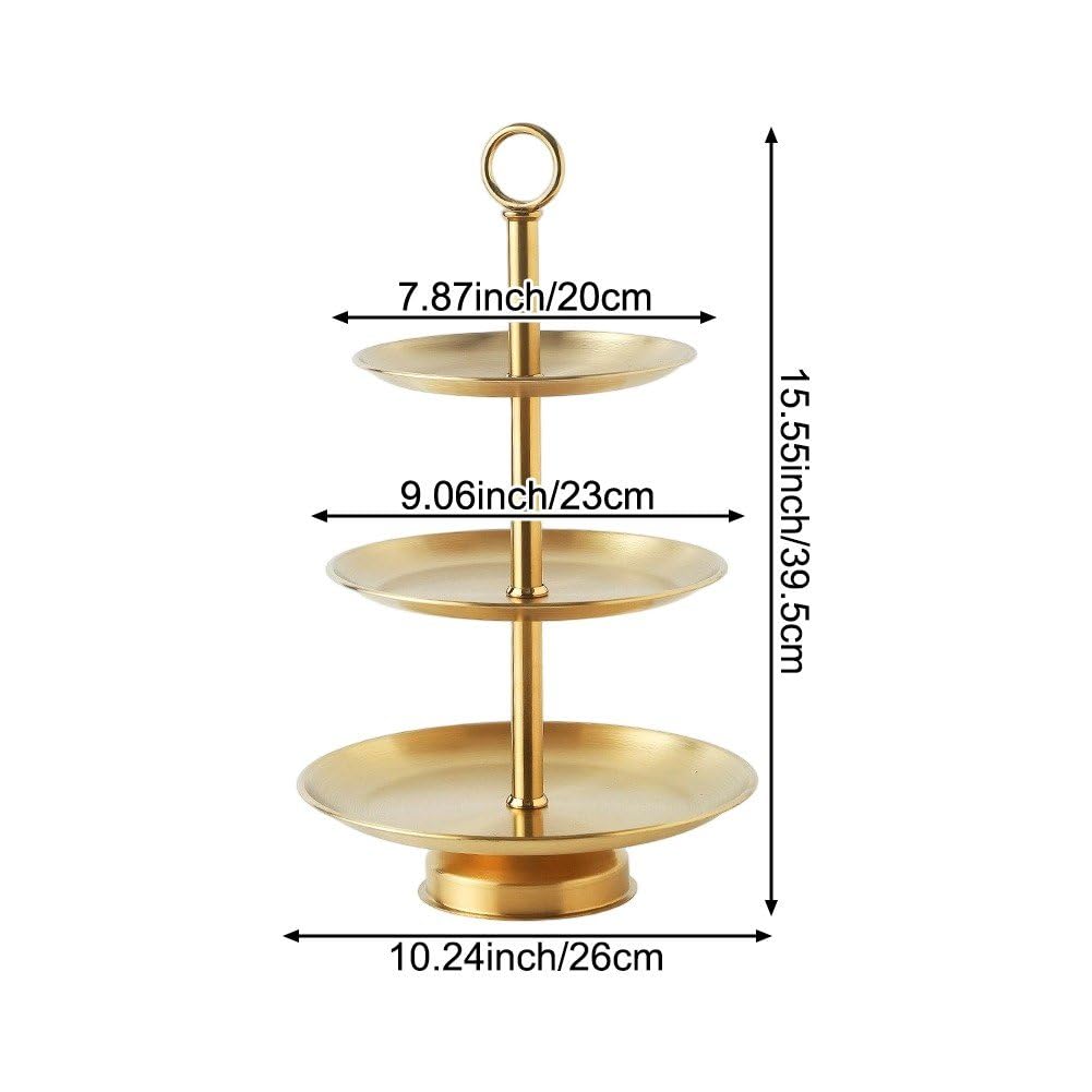 Présentoir de service à 3 étages en acier inoxydable – Plateau rond élégant pour desserts et gâteaux pour mariages, anniversaires et fêtes – Parfait pour les goûters et les divertissements