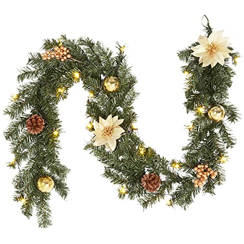 LinTimes Christmas Garland With 20 Led Lights, 6 FT Gold Xmas...