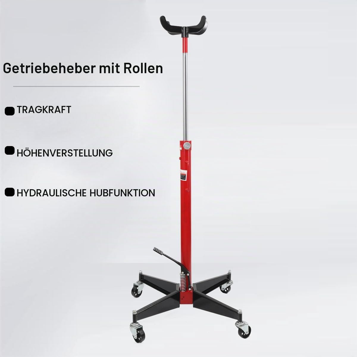 Getriebeheber Hydraulisch Motorbrücke Hebebühne Kfz Auto Getriebe Wagenheber 500kg Motorheber, Motorkran Mobile Werkstattkran Hand Lifting Transmission Jack Tool mit 4 Lenkrollen, 113-186 cm Hubhöhe