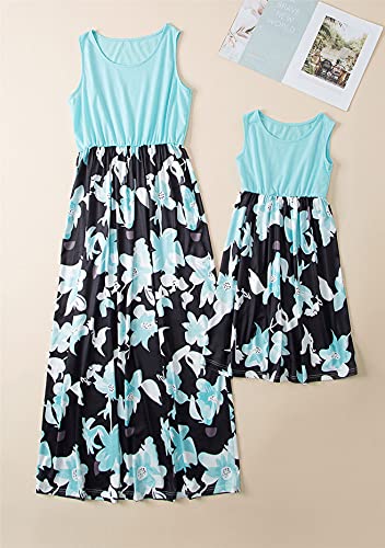 OMZIN Mom and Me Matching Dress Sleeveless Crewneck Maxi Dress Casual Long Dress2