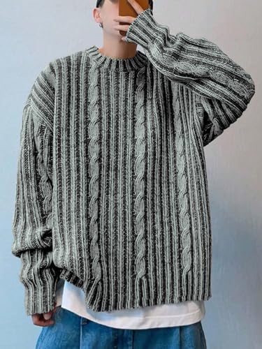 ZAFUL Mens Sweaters Casual Crewneck Textured Long Sleeve Color Block Vintage Knit Pullover Tops3