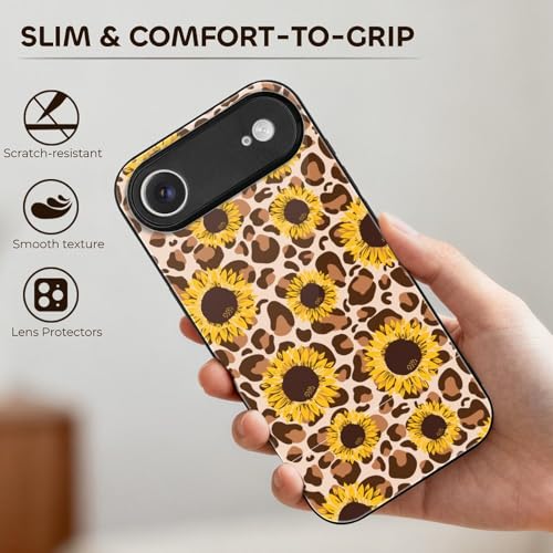 ヒョウ柄 ひまわり iPhone17Air用ケース 強化ガラス アイフォン17Air用ケース 耐久性 おしゃれ 耐衝撃 スマホケース 薄型 軽量 スマホカバー