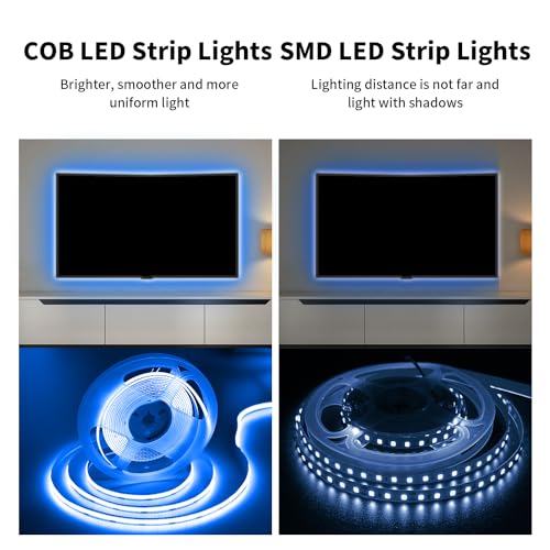 Image of 16.4FT /5m Blue COB LED Strip Light, Cuttable LED Tape Lights, 8mm Width LED Lights, CRI93+ Dimmable Flexible Light Strip for Bedroom TV Backlight Gaming Room Monitor DIY Decor(with Plug)