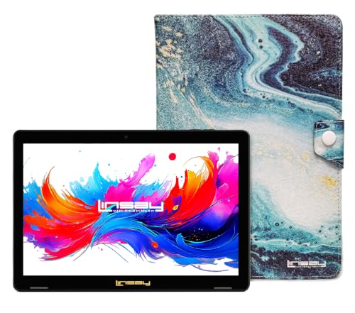 Image of LINSAY 10.1 inch Octa Core Android 15 Tablet with Ocean Marble Case
