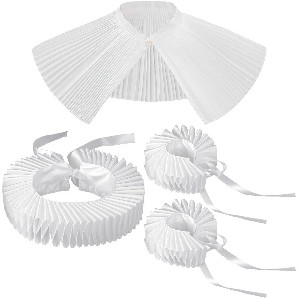 Baokuan Ruffle Collar Cuffs Set Vintage Party Clown Halloween Costume Accessories Renaissance Ruffled Collar Neck Ruff