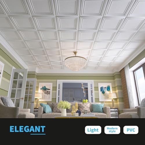 Image of Art3d PVC Ceiling Tiles, 2'x2' Plastic Sheet in White (24-Pack)