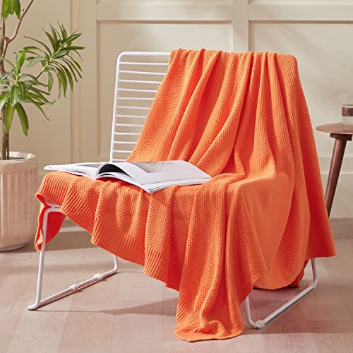 Treely Soft Knit Throw Blanket For Couch Sofa Or Bed Throw Size,100% Cotton Warm Cozy Decorative Knitted Throws Blanket For All Seasons(50"X60", Orange) #TOP21