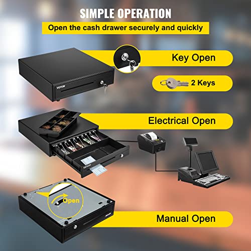 Vevor Cash Register Drawer, 16" 12 V, For Pos System With 5 Bill 6 Coin Cash Tray, Removable Coin Compartment & 2 Keys Included, Rj11/Rj12 Cable For Supermarket, Bar, Coffee Shop, Restaurant #TOP4