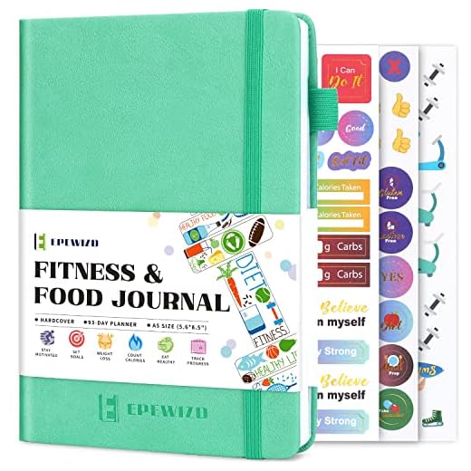 EPEWIZD Food and Fitness Journal Hardcover Wellness Planner Workout Journal for Women Men to Track Meal and Exercise Count Calories Weight Loss Diet Training Weight Loss Tracker Undated Home and Gym Accessories (3 Month)-Green