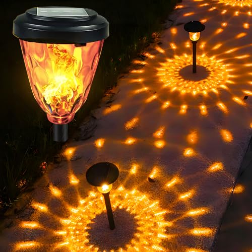 Dynamic Solar Pathway 2 Pack Flickering Flame Outdoor Yard LED Lawn Lights - IP65 Waterproof...