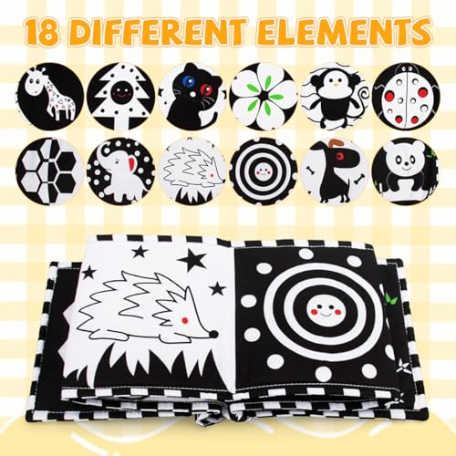 Image of SNOWIE Soft Baby Cloth Book 0-6 Months High Contrast Sensory Washable | Double-Sided Visual Stimulation, Tear-Resistant Pages for Tactile Play, Soft Cloth, Hangable Washable Design, Care Guidance