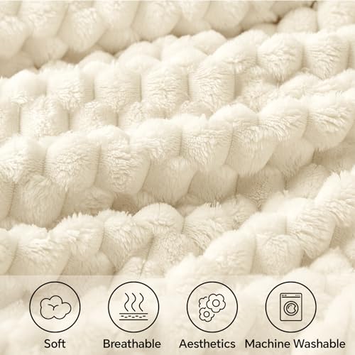 Image of BEDELITE Cream Throw Blanket for Couch, Soft Cozy Gifts for Women, 50 * 60 | 3D Jacquard Decorative Fleece Blanket, Super Soft Plush Throws, Cute Birthday Gift for Women & Men, Suitable for All Seasons