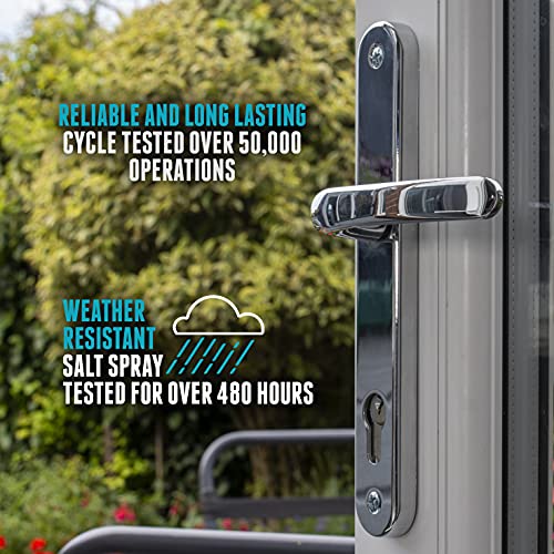 UPVC Door Handles - Polished Chrome - Lever/Lever - 92mm PZ (Centres) - 210mm Screw to Screw - Backplate 242mm X 34mm - UPVC Door Handle - External Door Handle - Chrome Replacement UPVC Door Handles - Image 3