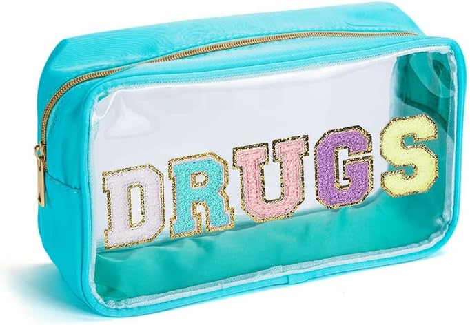 MUSICARD Bolsas de maquillaje transparentes con letras de chenilla, bolsa organizadora de PVC de nailon preppy bolsa de cosméticos, bolsa grande de disponible en Yaxa Venezuela