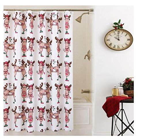 Merry Kiss Moose rideau de douche en tissu blanc à motif original 182 cm