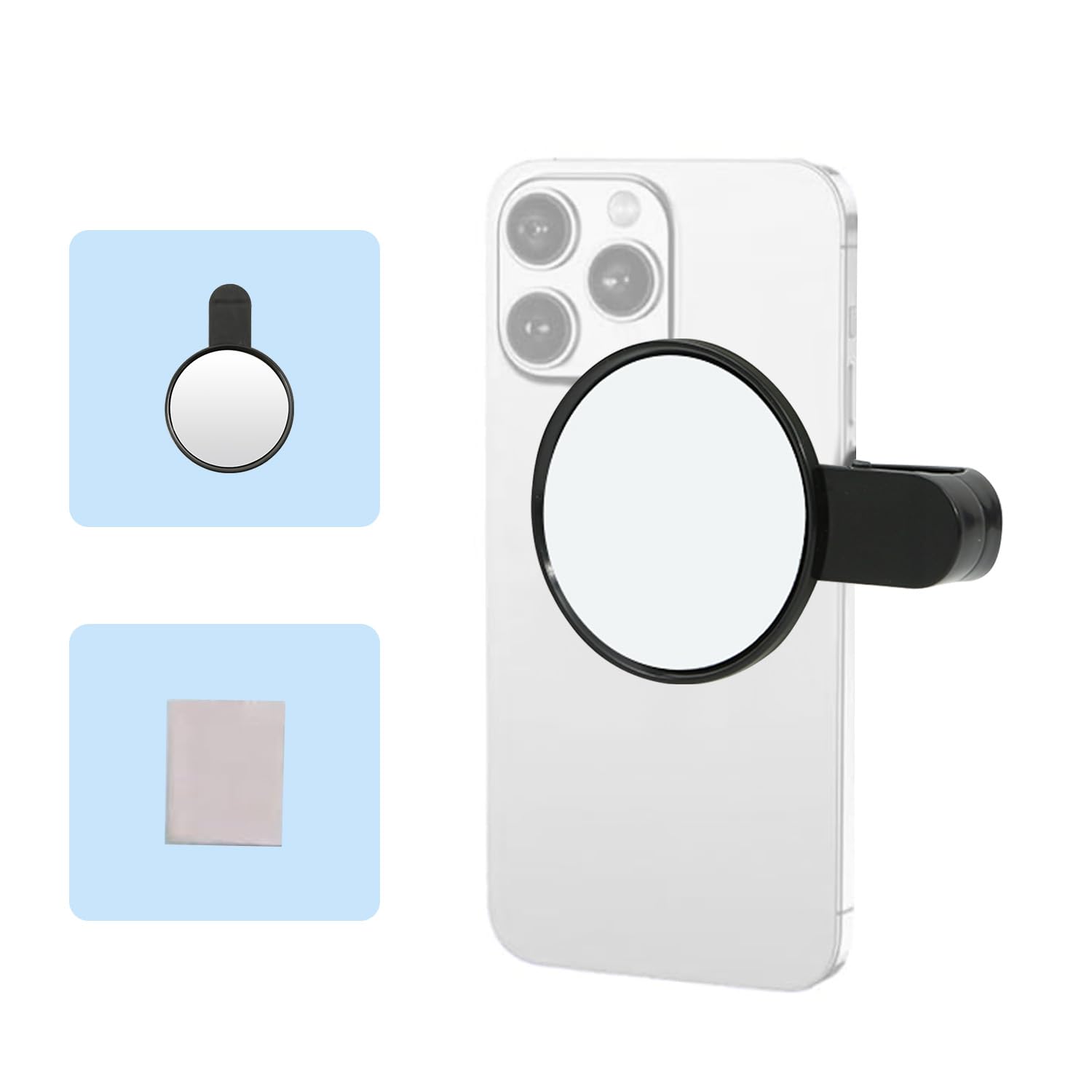 Portable Phone Rear Camera Selfie Mirror, Check Your Look Using the Back Camera, Compact Phone Mirror with Universal Clip for iPhone 16 15 14 13