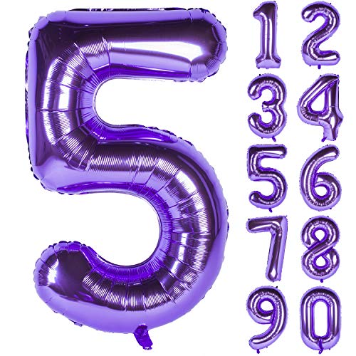Image of 40 Inch Purple number Helium Foil Birthday Party Digit Balloons (Purple 5)