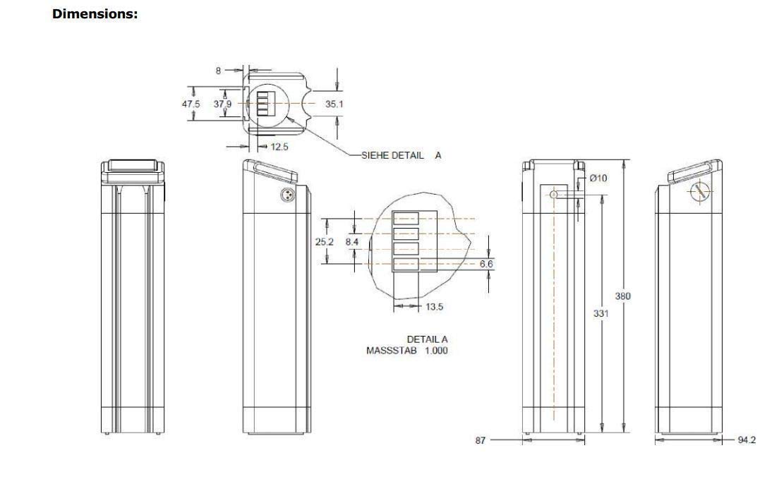 SEASON Ebike Akku 24V 10.4Ah Li-ion Akku Sitzrohr Batterie in Silber OHNE Ladegerät für u.a. Trio Phylion MiFa Rex