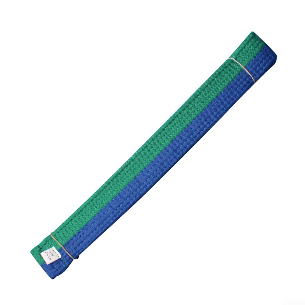 Ceinture de karaté pour judo taekwondo 280 cm de long, couche extérieure en polyester avec structure intérieure en feutre de coton double couche (vert-bleu)