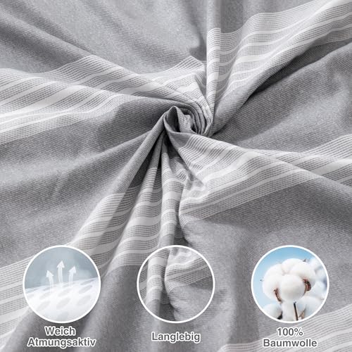 ATsense Bettwäsche 135x200 Baumwolle, 4 teilig Wende Bettwäsche-Sets mit Weiß&Grau Gestreiftes… – Ansicht 4