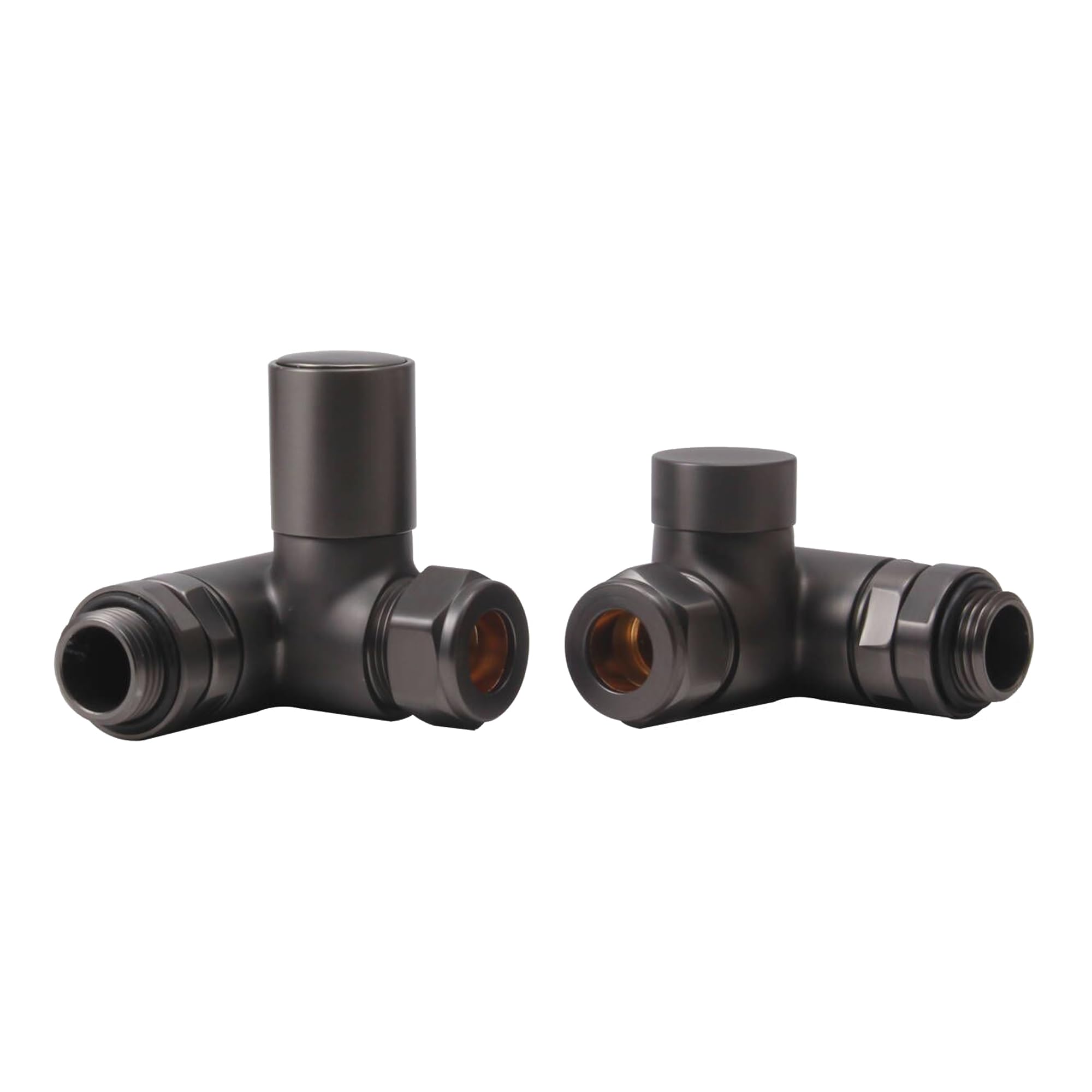 The Home Store Brushed Gunmetal Dual Fuel Manual Radiator Valve Corner - 1/2" X 15Mm