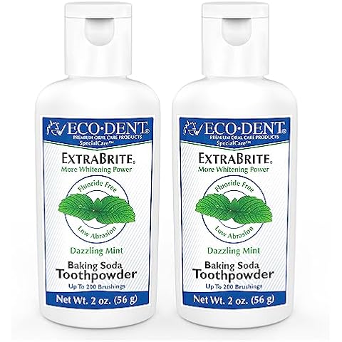 Eco-Dent ExtraBrite Baking Soda Toothpowder, Mint - Fluoride-Free Toothpaste Powder, SLS-Free Tooth Powder with Oxidizing Calcium Peroxide, Whitening Toothpaste Alternative, 2 Oz Ea (Pack of 2) Cover