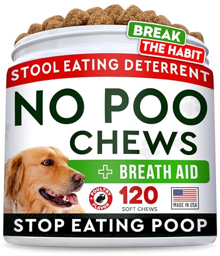 STRELLALAB No Poo Chews for Dogs - Coprophagia & Stool Eating Deterrent with Probiotics, Digestive Enzymes & Breath Aid Support - Stop Dog Poop Eating (120Ct, Poultry)