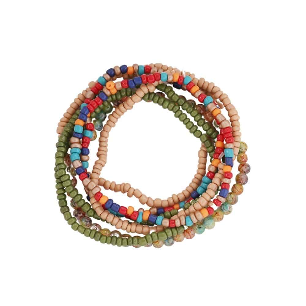 Pingyongchang Boho Colorful Handmade Stackable Bead Bracelets Set Multicolor Seed Layered Stretch Bangle Bracelets Vaction Beach Trendy Jewelry Gifts for Women