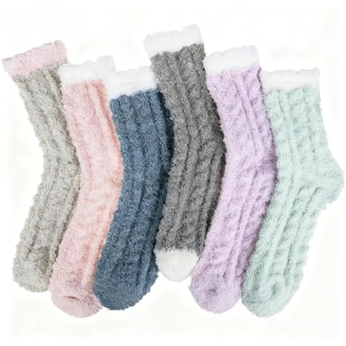 Loritta 6 Pairs Womens Fuzzy Socks Winter Warm Soft Cozy Fluffy Microfiber House Sleeping...
