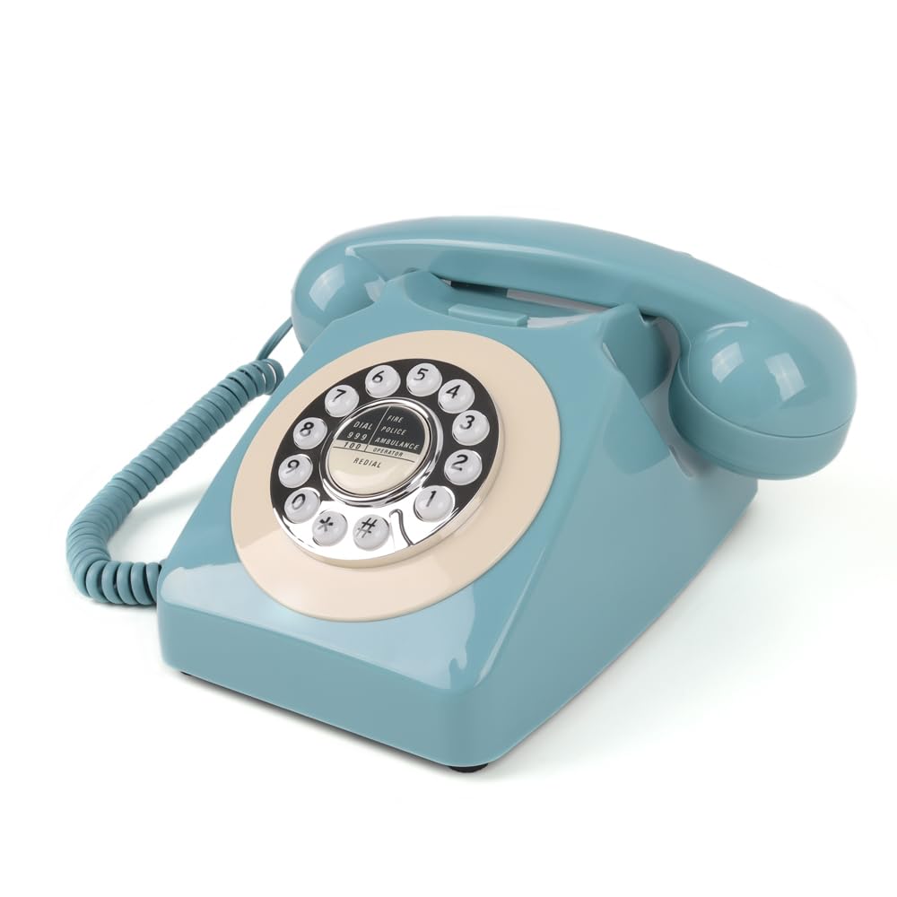 Retro Drehtelefon mit Drucktaste, Festnetztelefon mit Wahlwiederholungstaste, klassisches Vintage-Wähltelefon, antikes schnurgebundenes Telefon für Zuhause und Büro (Blau)